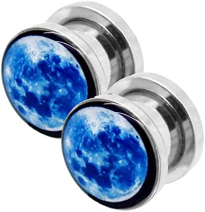 1/Set Flesh Tunnel Plug Piercing Earth Moon Jupiter Saturn Eye Clock Union Jack Stars and Stripes Peace Skull Pirate-Brand new Motives!!!