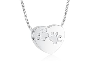QGJNSGC Heart Paw Urn Necklaces for Ashes Paw Print Cremation Jewelry for Ashes Pet Cats Dogs Keepsake Memorial Necklace for Women Men Ashes Holder Urn Pendant Jewellery