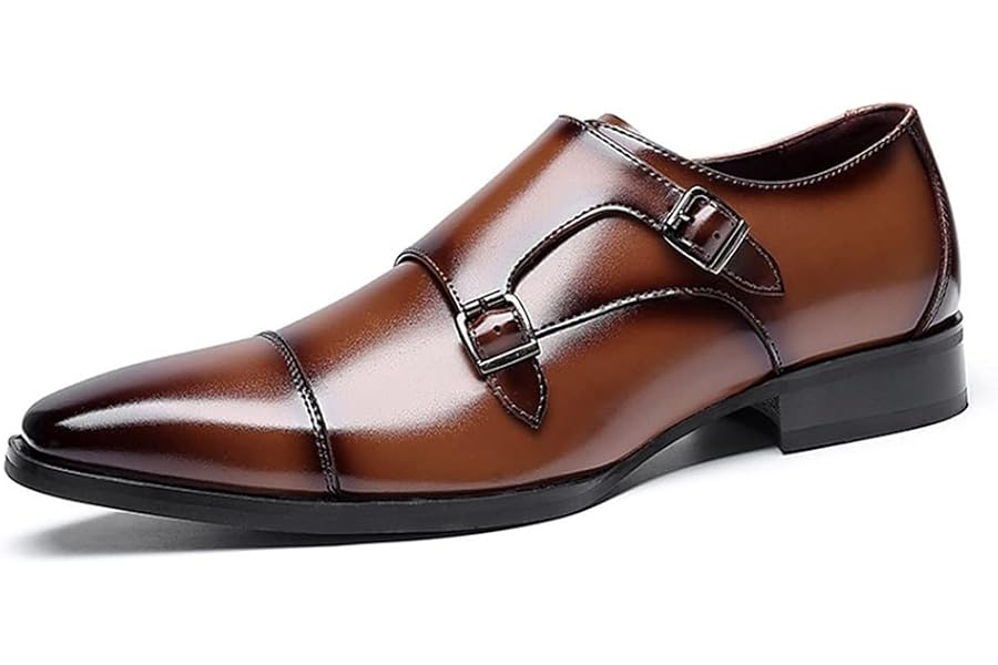 Kanggrei Monk Strap Monk Leather Smooth Toe Men's Shoes with Double Buckle Elegant Oxford Leather Formal Business Casual Shoes