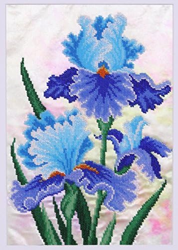 VDV Creative Blue Iris Counted Bead Embroidery Kit 22x32 cm, Fabric, Multi-Colour, 29.7 x 21 x 1 cm