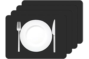 ‎MORROLS MORROLS Tischsets Abwaschbar, Tischset Leder 4er Set Lederoptik Kunstleder Wasserdicht Platzset für Zuhause Restaurant Speisetisch, 42x30cm, Schwarz