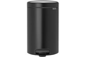 Brabantia Newicon Cubo de Basura con Pedal, Acero Inoxidable, Negro Mate, 12L