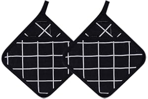 QCCIGE Set di presine in cotone da 2 pezzi, set di presine resistenti al calore, guanti da forno, presine quadrate in cotone per grigliare a microonde, nero