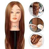 Hairdressing Training Head Luckyfine Super Long 30% Real Human Hair Salon Mannequin Head Practice Model With Bracket Home and Prefessional Use