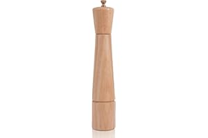 DeroTeno Macina Pepe, Macinapepe Regolabile in Acciaio Inossidabile, Legno dell’Albero della Gomma, Altezza 32 cm, Diametro Inferiore: 6 cm, Diametro Superiore: 5.5 cm (il Vassoio NON é incluso)