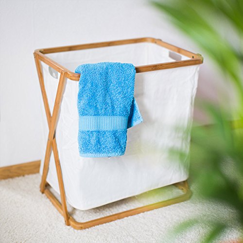 Relaxdays Wäschesammler LINEA Bambus H x B x T 55×52,5×35,5cm als rechteckige Wäschebox zur Aufbewahrung von Kleidung, Textilien als offener Wäschepuff mit Stoffbeutel natürlichen Design, natur - 2