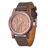 MUJUZE Herren japanisch Analoge Quarz 40mm Nussbaum Holzuhr mit Braun Leder Armband（Walnut）