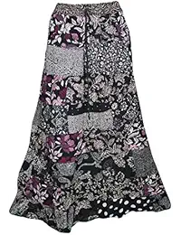 Indiatrendzs Women's Skirts Printed Patch Rayon Summer Sexy Flare Long Maxi Skirt