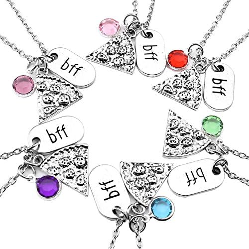 JoviviJovivi Schmuck, Silber Farbe Pizza Slice Anhänger Freundschaftsketten mit BBF Gravur Tag Strass Kristall Partner Halskette