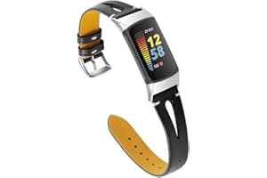 Chofit Bracelets de rechange compatibles avec Fitbit Charge 6/Charge 5, bracelet fin en cuir creux pour femmes et filles pour tracker d'activité Charge 6, Cuir (Noir)