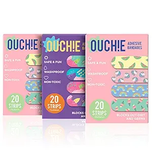 AYA PAPAYA Ouchie NON-TOXIC Printed Bandages TRIPLE COMBO (3 x 20= 60 Pack)- (2 x PINK & 1 PURPLE)