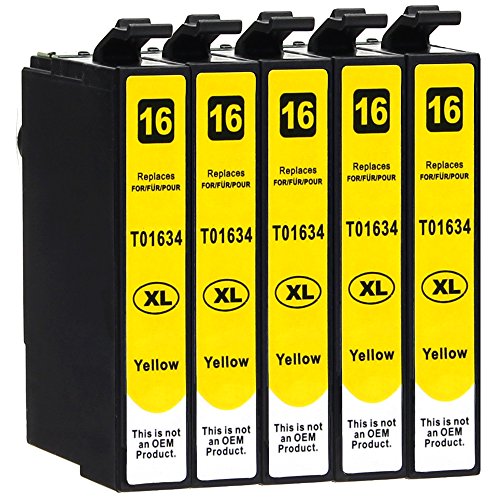 5 Druckerpatronen kompatibel zu Epson 16-XL / T1624 / T1634 (Gelb) passend für Epson WorkForce WF-2010 WF-2500 WF-2510 WF-2520 WF-2530 WF-2540 WF-2630 WF-2650 WF-2660 WF-2700 WF-2750 WF-2760