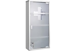 ‎THEO&CLEO Theo&Cleo Medizinschrank Abschließbar Hängend, Erste Hilfe Schrank, Arzneischrank aus Edelstahl, Wand-Medizinbox XXL 57 x 27 x 12 cm (Silber - 4 Schichten)