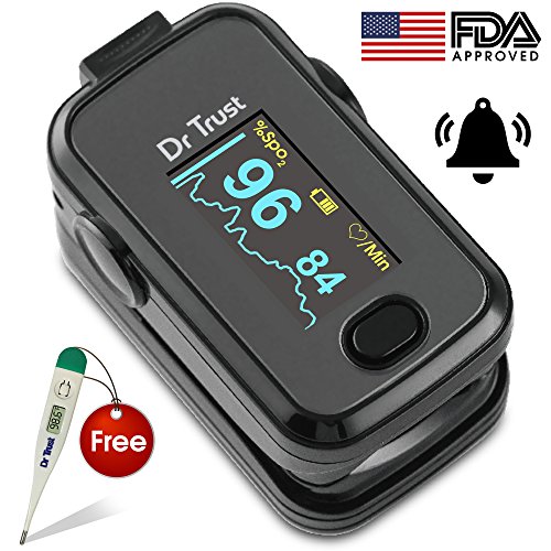 Dr Trust (USA) Signature Series FingerTip Pulse Oximeter with AUDIO VISUAL ALARM water resistant (Black) RS.1399 (68.00% Off) - Amazon