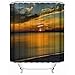 Produktbild Aawang Duschvorhang Polyester 3D Vorhang Waschbarer Badewannenvorhang Badezimmer Dekorative Seaside Sunset View, Strand 180(H)*180(W) cm