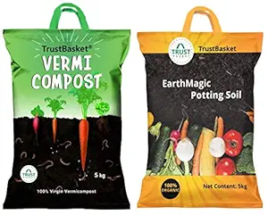TrustBasket Organic Vermicompost Fertilizer Manure for Plants - 5 KG & Enriched Organic Earth Magic Potting Soil Fertilizer for Plants, 5 Kg Combo