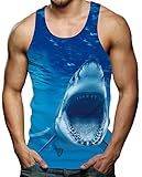 RAISEVERN Herren Ärmellose T-Shirts Sport Top Tankshirt Shark Grafiken Tees L