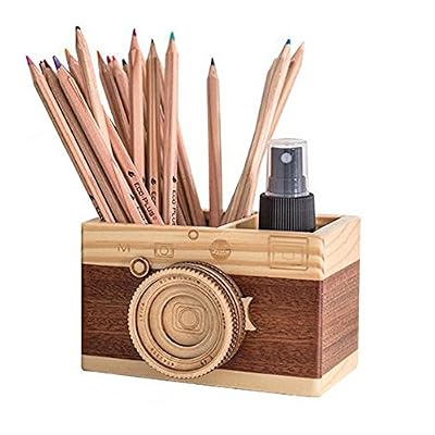 Obling Pot a Crayon en Bois Fabriqué à la Main Artisanat Créatif Porte Stylos pour Bureau Maison (A)