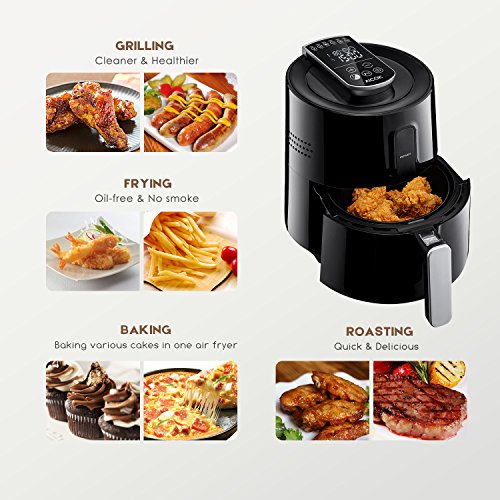 Freidora sin Aceite Aicok, Freidora de Aire Caliente 6 en 1 con Control de Tiempo y Temperatura, Pantalla Táctil Digital, Freidora de Alimentos Saludables y de Cocción Rápida, 1300W