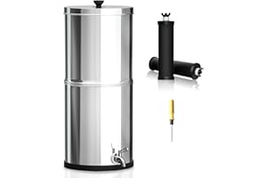 Metadrop 2,25 Gallons Système de Filtration d'eau par Gravité en Acier Inoxydable avec 2 éléments de Nettoyage Noirs, Système de Filtration de plan de Travail Pour la Maison et l'extérieur