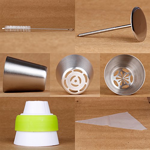 Spritztüllen Set 49 Stücke Garniertülle Ollimy Hochwertigen Edelstahl Spritztüllen Decorating Toolsfür Pralinen, Plätzchen, Keksen, Kuchen Dekorateure und 20 Einweg Spritzbeutel - 3