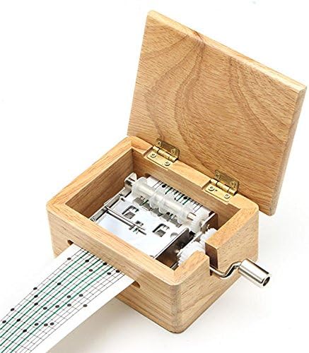 Wooden Hand Crank Music Box - HzDirect Creative With Hole Puncher 10 Paper Tapes DIY Music Box Best Gift for Kids