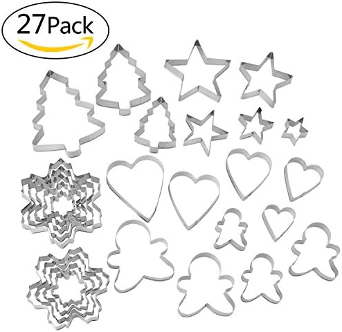 Lynlon cookie cutter Set [27 pieces], baking cake editor-Christmas tree, gingerbread Man, Snowflake, star, heart-shaped stainless steel model