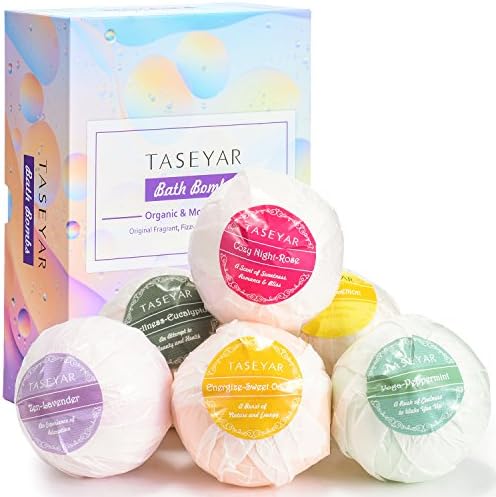 Bath Bombs Set, 4 Oz X 6 Scents Handmade Organic Natural Essential Oil Spa Bomb Fizzies, Idea for Aromatherapy, Relaxation, Moisturizing–Bath Bombs Kit in Box by TASEYAR