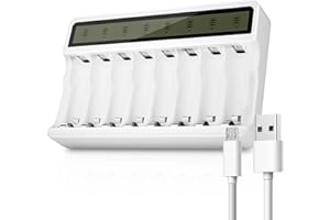 POWEROWL 8 Bay LCD Battery Charger, USB Fast Charging for Ni-MH Rechargeable Batteries (826)