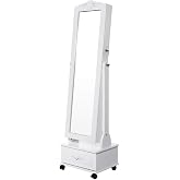 SONGMICS Tekerlekli ve Led Aydınlatmalı Kilitlenebilir M&uuml;cevher Dolabı, Beyaz, Jbc61W