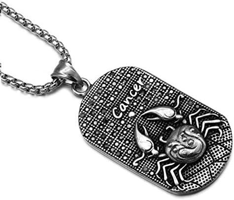 Taizhiwei Cancer mens pendant necklace constellation titanium stainless steel geometric square vintage chain pendants for men