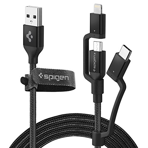 Spigen Essential C10I3 [Apple Certificado MFi] 3 en 1 Cavo USB Tipo C, Cavo Lighting, Micro USB, cavo di alimentazione, cavo trenzado premium con correa [1.5m] para cavo iPhone X / 8/8 + / 7/7 + / 6 / 6s, iPad, Samsung Galaxy S9 / S9 + / S8 / S8 + / Huwawei / Xiaomi