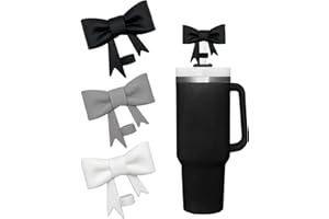 FloralGrace 3 Stück Strohhalm Abdeckung Für Stanley Cup 10mm Niedliche Schleife Silikonmaterial Zum Staubdichte Trinkhalm Strohhalme Abdeckung（Schwarz, Grau und Weiß）