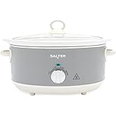 Salter Retro 6.5L Slow Cooker – 3 Heat Settings & Keep Warm, Dishwasher Safe Ceramic Pot, Tempered Glass Lid, Cool Touch Hand
