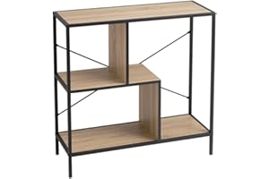 LOLAhome Estantería geométrica con 3 estantes de Madera Natural Clara y Metal de 80x30x80 cm