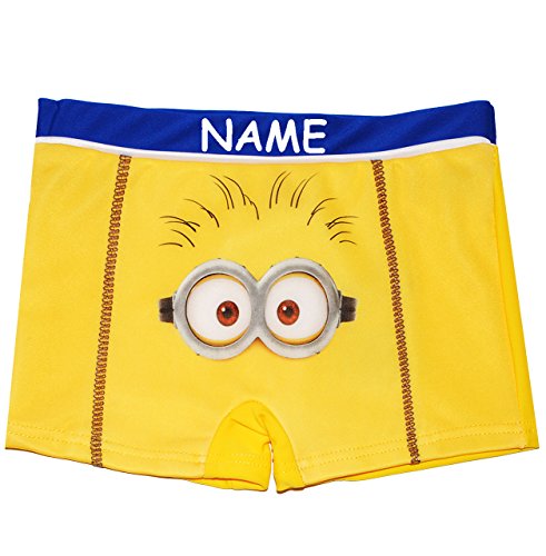 Preisvergleich Produktbild Badehose / Badeshorts - " Minion Gesicht - Ich einfach unverbesserlich " - incl. Name - Größe 8 bis 9 Jahre - Gr. 134 bis 140 - für Jungen Kinder Badepants - Boxershorts Shorts mit Bein - Pants - Minions / Mark Dave Stuart Bob Kevin - Despicable Me - Boxer / Badebekleidung - Badepanty
