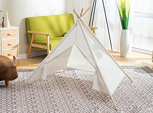 Jopee Fun Kids Indoor Play Indian Teepee Tent Preschool Hideway and Hideout Wigwam Tent (White)