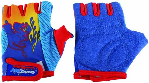 Kidzamo Childrens Fingerless Bicycle Gloves. Available in various colours., - BLUE FLAMES