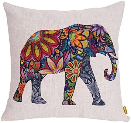 Hidoon® Home Square Pillow Cases Cotton Linen Decorative Throw Pillow Covers 18 X 18 Inch Colorful Cute Elephant Cushion Covers for Sofa