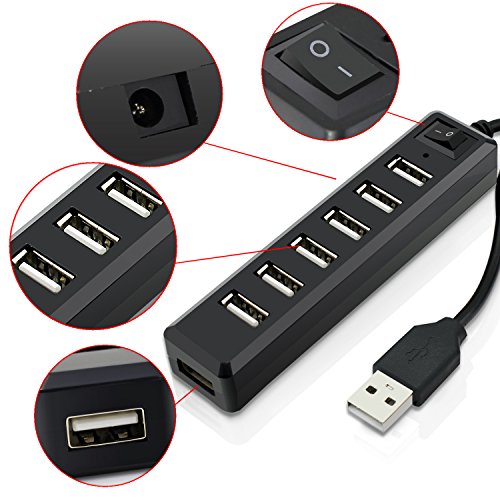 Aussel Premium 7 Ports USB Hub Erweiterung High Speed USB 2.0 Multi USB Hub Splitter Switch Lead Adapterkabel Für PS3, Xbox, Wii, PC, MAC, Laptop, NoteBook, Mac Book, NetBook, Tablet, Tab, unterstützt Windows Vista / 7 / Mac - 2