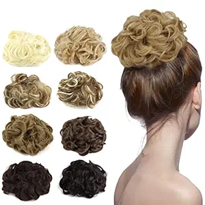 GEK Messy Curly Hair Bun Extensions,3.17oz Thicker Updo Scrunchies Synthetic Tousled Bun Hairpieces for women Girls Ash Blonde