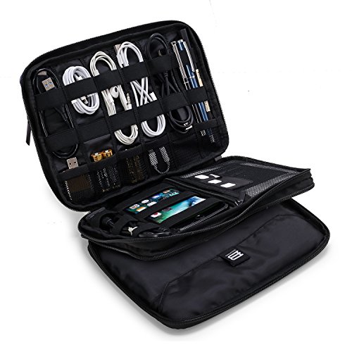 BAGSMART Kompakte Eletronik Aufbewahrungstasche Doppelte Fächer für Tablet, USB Stick , Kabel, Speicherkarte Schwarz