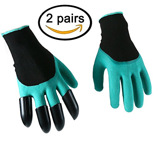 Preisvergleich Produktbild 2 Paar Gartenarbeit Handschuhe Damen Herren Iglatt® Gartenhandschuhe Schutzhandschuhe Arbeitshandschuhe Wasserdichte Garten Handschuhe mit den Plastikklauen Einheitsgrösse Für den Garten geeignet