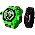 Pappi Boss Pappi-Haunt Set of 2 Benton (Ben 10) Projector Band and Jelly Slim Black Digital LED Band for Kids