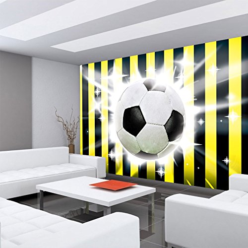 Vlies Fototapete PREMIUM PLUS Wand Foto Tapete Wand Bild Vliestapete – Fußball Ball Sterne Soccer Schwarz Gelb – no. 1035, Größe: 254 x 184 cm Vlies - 4