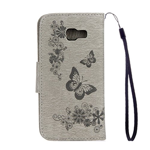 Galaxy A5 2017 Hülle,Samsung Galaxy A5 2017 Blumen Case,JAWSEU Retro Prägung Schmetterling Blumen Muster Kunstleder PU Leder Strap Brieftasche Bookstyle Magnetverschluss Schutzhülle Handytasche Case Cover Etui mit [Ständerfunktion] und [Kartenfächer]für Samsung Galaxy A5 2017+1xSchwarz Glitzer Bling Eingabestift-Grau Schmetterling - 3