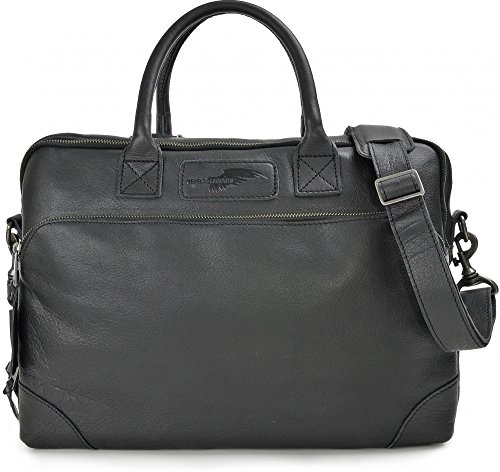 Preisvergleich Produktbild REBELS & LEGENDS, Unisex Aktentaschen Leder, Notebooktaschen, Laptoptaschen, Umhängetaschen, Henkeltaschen, Leder, 39,5 x 30 x 8 cm (B x H x T), Farbe:Schwarz