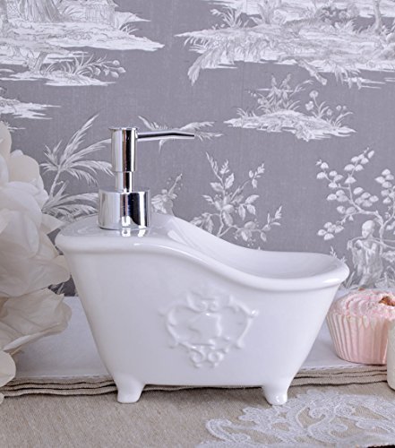 Vintage Seifenspender Shabby Chic nachfüllbar Spender Weiss Wanne Palazzo Exclusiv