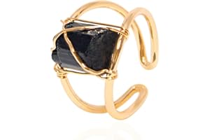 WLLDDDIU HGJH Ring Damen, Natürlicher Unregelmäßiger Schwarzer Turmalinring Doppelschicht Seidenfaden Goldener Ring Verstellbarer Offener Damenring 7 Chakra-Reiki-Edelsteinringe Ewigkeitsring Für Frauen, Mäd