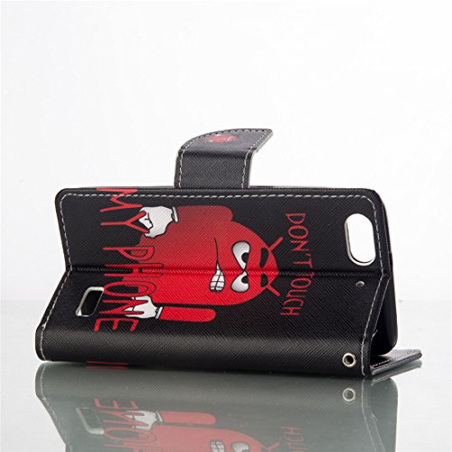 Nancen Huawei G Play Mini / Honor 4C (5 Zoll) Ledertasche / Handyhülle, Bookstyle Flip Case Folio Cover PU Leder Wallet Etui Handy Zubehör Lederhülle Schutzhülle – mit Standfunktion Magnetverschluss Brieftasche und Karten Slot [Rot roboter – Don’t touch my phone] - 4